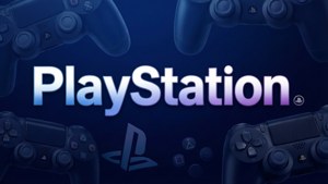 深藍色背景上帶有控制器和符號的 PlayStation 標誌