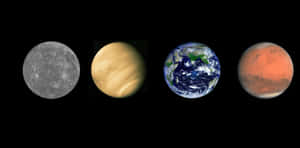 四顆行星水星、金星、地球和火星在太空中顯示。