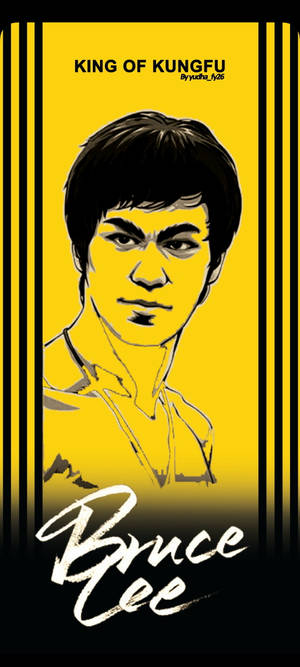 李小龍肖像插圖，黃色背景上帶有「King of Kung Fu」文字。