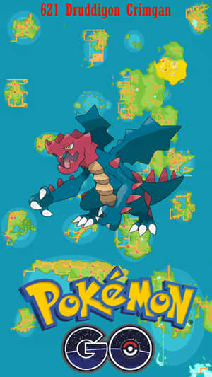 Dracozolt寶可夢在遊戲地圖背景中帶有Pokémon GO標誌。 — 型爆寵物小精靈 壁紙