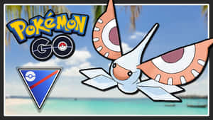 拉帝歐斯飛越熱帶海灘，帶有Pokemon GO標誌和隊伍標誌。 — 火影忍者海報 壁紙