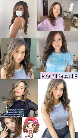 Pokimane 在多張照片中穿著不同服裝並擺姿勢，包括一個 Q 版動畫版本。