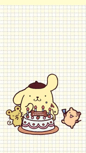 可愛小狗與朋友在方格紙上以蛋糕慶祝生日。