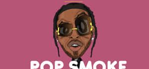 Pop Smoke 卡通肖像，戴太陽眼鏡、梳辮子，粉紅色背景。 — 煙霧動畫 壁紙
