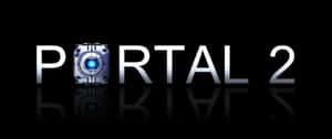 在黑色反光表面上發出藍色光芒的 Portal 2 標誌 — 2560x1080 壁紙