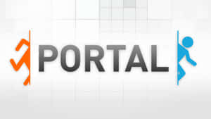 Portal 遊戲標誌，帶有橙色和藍色火柴人攀爬垂直線條。