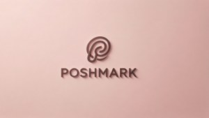 粉紅色背景上的青銅色 Poshmark 標誌
