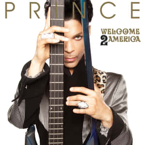 Prince 手持低音結他，附有文字 Welcome 2 America — iPad Pro M4 壁紙