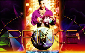 Prince 手持發光球體，懸浮於一個以金色名字的行星之上。