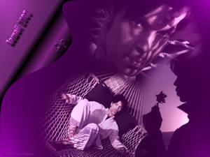 Prince 在吊床上放鬆，配有紫色調的肖像和手持玫瑰的剪影。 — 淺紫色動態圖片 壁紙