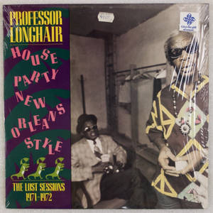 復古專輯封面， featuring Professor Longhair 和一位朋友戴著太陽眼鏡，帶有粗體文字和綠色鱷魚圖案。