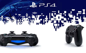 兩個PlayStation 4控制器在藍色像素背景上。
