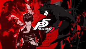 兩個身穿黑色西裝的動漫角色，紅色背景，Persona 5標誌。