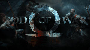 God of War 遊戲標誌，戰士與巨手，黑暗奇幻風格