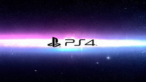PS4 標誌在帶有紫色和藍色星雲的星空宇宙背景中發光。