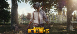 森林中手持步槍並帶有PUBG標誌的士兵