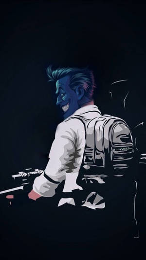 藍皮膚的動漫角色咧嘴笑著，身穿白色外套和背包。 — Dc 漫畫 GIF 壁紙