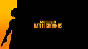 PUBG標誌，士兵剪影，橙色和黑色背景。