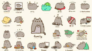 Pusheen 貓咪插圖網格，展示有趣的日常生活瞬間。