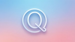 在藍色到粉紅色漸變背景上的白色風格化 Q 標誌