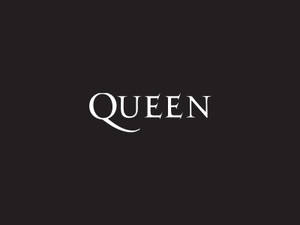 「queen」一詞以白色襯線字體顯示在黑色背景上。