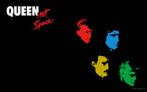 Queen 樂隊標誌，帶有四個彩色剪影，用於 Hot Space 專輯。