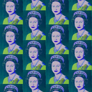 重複嘅英女王伊利沙伯二世流行藝術肖像，以綠色同紫色呈現。 — 女王 GIF 壁紙