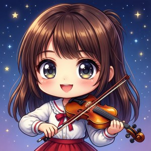 動漫女孩在星空下演奏小提琴