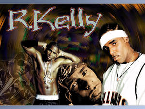 R Kelly 宣傳肖像，帶有旋轉多彩背景。
