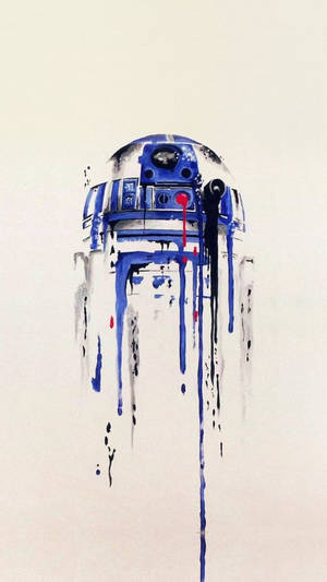 R2-D2的水彩藝術作品，顏料沿著它的身體滴落。 — 星球大戰 iPhone 壁紙
