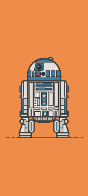 R2-D2 機械人極簡線條藝術風格插圖，橙色背景 — iPhone 15 Plus 壁紙