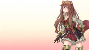 穿著奇幻服裝、擁有狐狸耳朵和尾巴的動漫女孩，背景為粉紅色漸變。