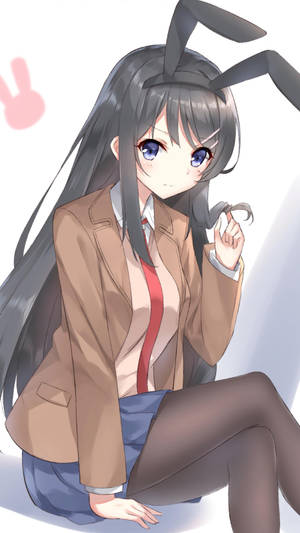 穿著校服、戴著兔耳朵的動漫女孩坐著