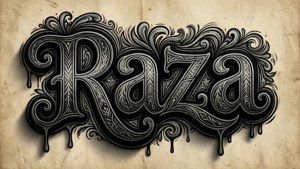 在帶有紋理的羊皮紙背景上，以風格化的黑白字體拼寫 Raza。 — 奇卡諾 壁紙