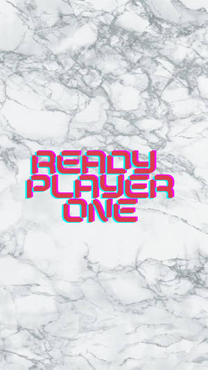 喺雲石背景上像素化粉紅同青藍色嘅 Ready Player One 文字