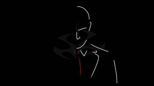 黑色背景上，一位身穿西裝、打紅色領帶的男士的極簡線條畫。