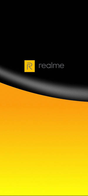 realme 標誌在黑色曲線上，位於橙色黃色漸變背景之上