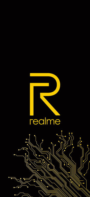 黑色背景上帶有電路板設計的Realme標誌
