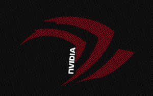Nvidia 標誌帶有紅色曲線和白色文字，位於黑色紋理背景上。