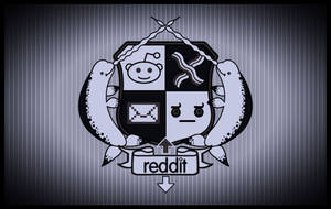 Reddit 標誌，卡通海豹手持一個帶有四個符號的盾牌。