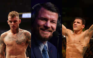 三位MMA拳手和一位評論員在格鬥擂台上。