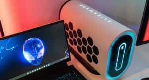 Alienware 遊戲筆記型電腦和主機帶有發光的霓虹燈。