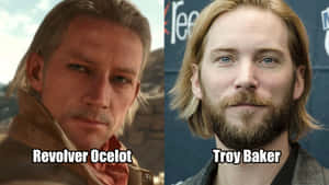 比較電子遊戲角色 Revolver Ocelot 與演員 Troy Baker。 — 蛇 壁紙