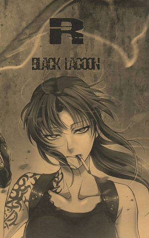 帶有紋身的動漫女孩以懷舊棕色調吸煙，並帶有 Black Lagoon 文字。 — Lenovo Idea Tab Pro 壁紙