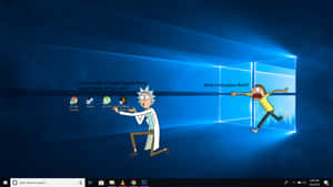 《瑞克和莫蒂》角色在 Windows 10 桌面介面中感到驚訝。