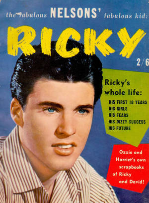 Ricky Nelson穿著條紋襯衫的復古雜誌封面，帶有大膽的黃色文字。