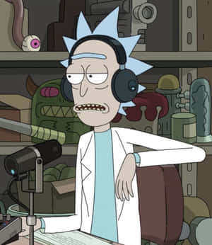 Rick Sanchez 喺亂糟糟嘅實驗室戴住耳機，睇起嚟好攰。 — Motorola Razr 70 Ultra 壁紙