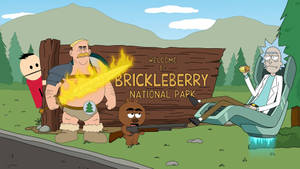 Rick Sanchez 放鬆時，一個戰士在 Brickleberry 國家公園拿著一把火焰劍。 — 卡通 壁紙