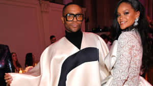 Rihanna 和 Jay-Z 在一個華麗的晚間活動中穿著時尚的服裝。 — 高對比 壁紙