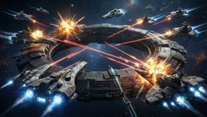 軍艦向環形站發射激光，在太空中引起爆炸